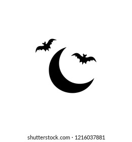 Crescent and bat icon. Simple glyph vector of halloween set for UI and UX, website or mobile application