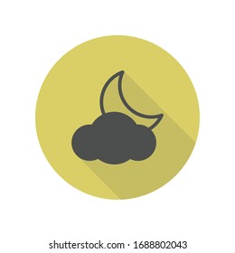crescent behind the cloud long shadow icon. Simple glyph, flat vector of web icons for ui and ux, website or mobile application