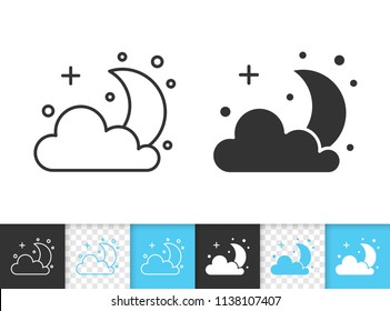 Crescent black linear and silhouette icons. Thin line sign of cloud. Half Moon outline pictogram isolated on white, color, transparent background. Vector Icon shape. Crescent simple symbol closeup