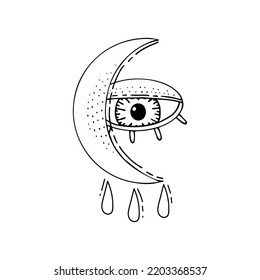 Crescent. Bohemian Moon All-seeing Eye. Ancient Amulet In Boho Style. Hand Drawn Vector Illustration.