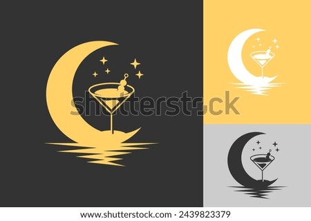 Crescent and Cocktail Vector Logo Design
