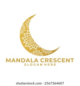 Crescent combinations with Mandala logo vector icon. Moon Gold logo vector template