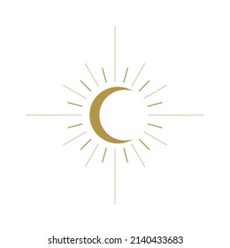 Crescent contour icon for tattoo. Esoteric print with  crescent moon. Vector illustration