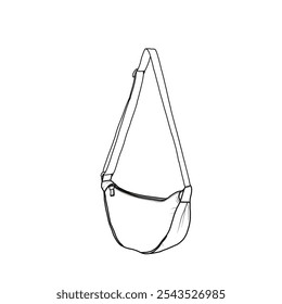 Crescent Crossbody-Tasche für Frauen Männer leichte Travel Sling Tasche Vektor Icon Line Art. Ein editierbares Vektordesign einer Sling Tasche Crossbody Tasche. Einzeln auf weißem Hintergrund.