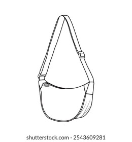 Crescent crossbody bag for women and men lightweight small sling bag with adjustable strap vector icon line art. This is an editable vector design of a crescent bag isolated on a white background.