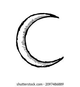 Crescent drawing icon. Hand drawn moon sign. Vector eps vignetting sketch isolated astronomy symbol
