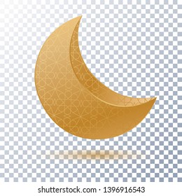 Crescent, earth satellite, moon on a transparent background. Islamic symbol, Ramadan decoration, jewelery, bijouterie. Cosmos, the universe, the lunar calendar. Golden moon with arabic ornament.1