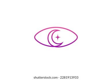 crescent eye and star simple line style logo