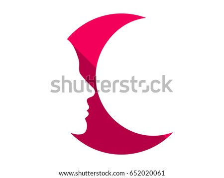 Crescent with a face. Female face in profile. Vector illustration