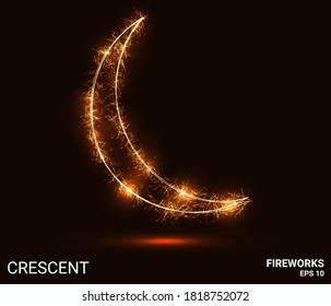 Crescent fireworks. The Crescent consists of sparks and fire. Festive bright fireworks. Decorative element for celebrations and holidays. Vector illustration.