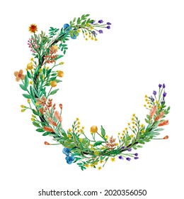 Crescent flower watercolor shape frame