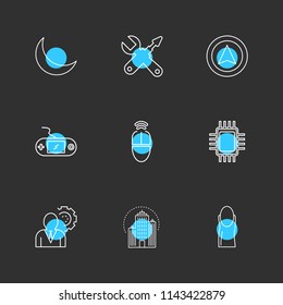 crescent  game console  ic  gear  internet  technology  hardware  setting  icon vector design  flat  collection style creative  icons
