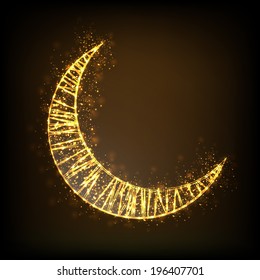 Crescent golden moon on brown background for holy month of muslim community Ramadan Kareem.