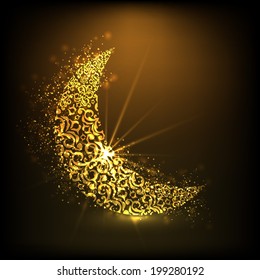 Crescent golden moon on shiny brown background for holy month of Muslim community Ramadan Kareem. 