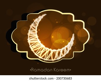 Crescent golden moon on shiny brown background for holy month of Muslim community Ramadan Kareem. 