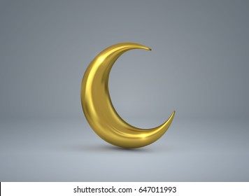 Crescent golden moon. Vector 3d illustration