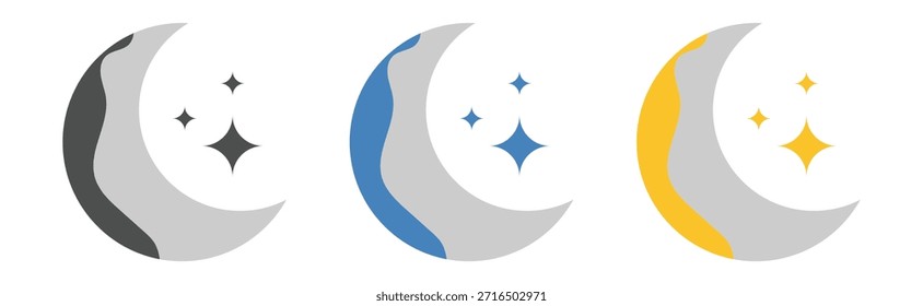Conjunto de glifos de media luna y símbolo relleno en negro.