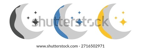 Crescent and Half Moon Glyph and Filled Symbol Set in Black.