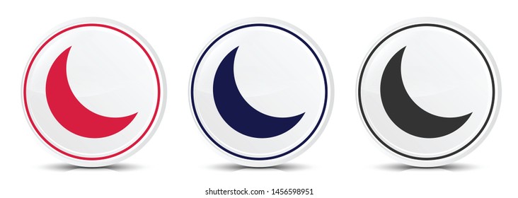 Crescent half moon icon crystal flat round button set illustration design isolated on white background