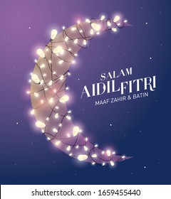 crescent hari raya saluda la plantilla de diseño vectorial/ilustración con palabras malasias que significan 'bendito aidilfitri' y ''busco perdón'