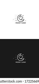Crescent and heart. The moon in the sky and love. Logo. Isolated vector. Minimalistic design. Scandinavian style. Dreams and magic. Starry sky. Icon. Simple and hipster. 