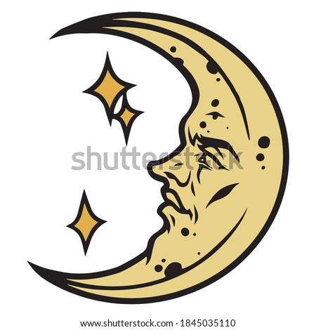 Crescent with human face colorful concept in vintage style isolated vector illustration