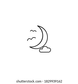 Crescent icon. Halloween icon. Simple, flat, outline, black.
