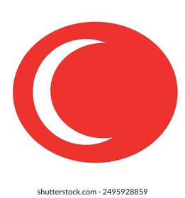 Halbmond-Symbol, Vektorsymbol einzeln, in weißer Farbe im roten Kreis, weißer Hintergrund