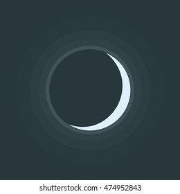 Crescent icon. Waxing lunar symbol on night sky. Luna in phase of new moon. Vector eps8 illustration in flat design style without transparency.