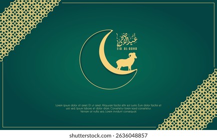 Crescent Islamic with calligraphy Eid al-Adha and goat, suitable for eid al-Adha banner