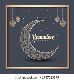 Crescent Islamic mit Hanging Lantern für Ramadan Kareem und eid mubarak. Golden Halb Moon Muster, Hintergrund.Vektorgrafik	