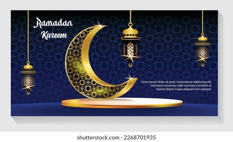 Crescent Islamic with Lantern for Ramadan Kareem. Golden Half Moon, vector illustration design