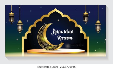 Crescent Islamic with Lantern for Ramadan Kareem. Golden Half Moon, vector illustration design