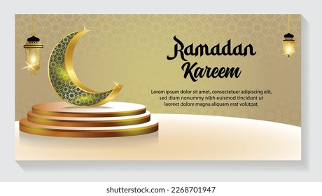 Crescent Islamic with Lantern for Ramadan Kareem. Golden Half Moon, vector illustration design