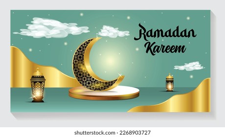 Crescent Islamic with Lantern for Ramadan Kareem. Golden Half Moon, vector illustration design