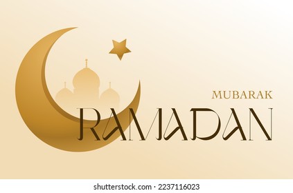 Crescent Islamic with mosque for Ramadan Kareem and eid mubarak. Golden Half Moon on the background. Vector illustration