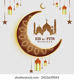 Crescent Islamic with mosque for Ramadan Kareem and eid mubarak. Golden Half Moon pattern,background.vector illustration