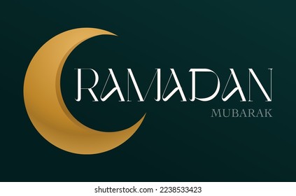 Crescent Islamic for Ramadan Kareem and eid mubarak. Golden Half Moon on a dark green background. Vector illustration