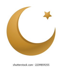 Crescent Islamic for Ramadan Kareem and eid mubarak. Golden Half Moon with Star isaolated on a white background. Vector illustration