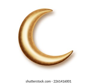 Crescent Islamic für Ramadan Kareem realistische Design-Element einzeln. Gold 3d Mond Symbol des Crescent Islamic isoliert. Luxusgold-Halbmond, Goldmetall