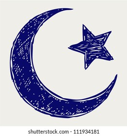 Crescent Islamic symbol. Doodle style