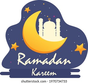 Crescent Islamic Vector with Al quran and mosque for Ramadan Kareem and eid mubarak. Cartoon Half Moon pattern, background.vector illustration