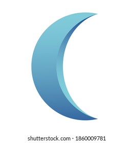 Crescent, isolated on white background. Abstract decorative design element, symbol, geometric shape with gradient fill. Moon icon. Vector color illustration.