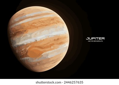 Crescent Jupiter. The Background of the Jupiter in the Starry Sky. Jupiter in the starry sky in the dark.  Jupiter planet in the milky way galaxy. Realistic vector illustration. Vector background.