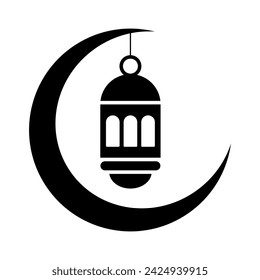 Crescent with lamp icon. Ramadan arabic islamic celebration icon. Vector illustration isolated on white background.