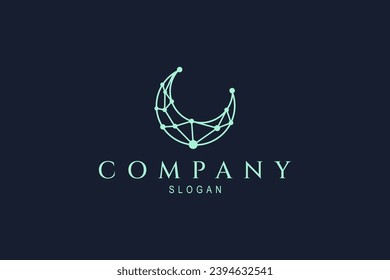 Crescent line art illustration logo design with neural network technology