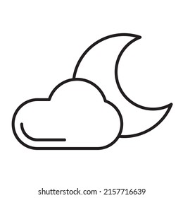 Crescent line icon with cloud or simple closed crescent moon vector illustration for season or weather icon