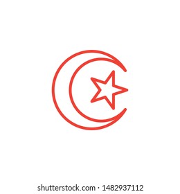 Crescent Line Red Icon On White Background. Red Flat Style Vector Illustration.