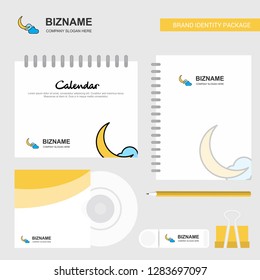 Crescent Logo, Calendar Template, CD Cover, Diary and USB Brand Stationary Package Design Vector Template