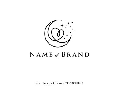 Crescent logo design combined with heart shape and sparkling star in linear style.